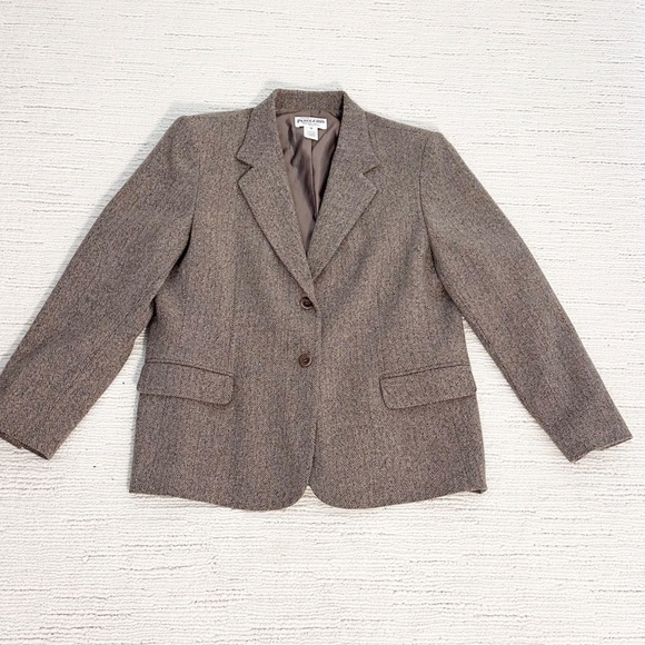 PENDLETON Women’s 16P Taupe Blazer Herringbone Lambswool Equestrian Academia - Picture 12 of 12